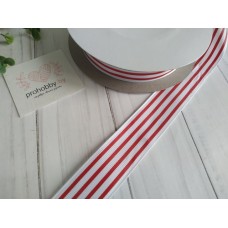 Лента репсовая 25 мм "Красные полоски на белом"